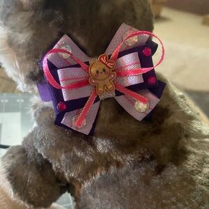 Purple and Pink Dog Bow with Gingerbread Charm